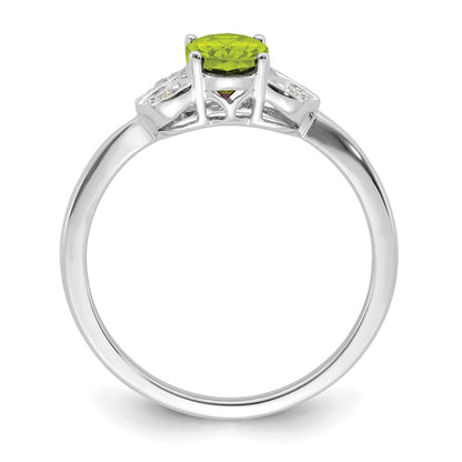 10k White Gold 6x4mm Oval Peridot and 1/10 carat Diamond Ring