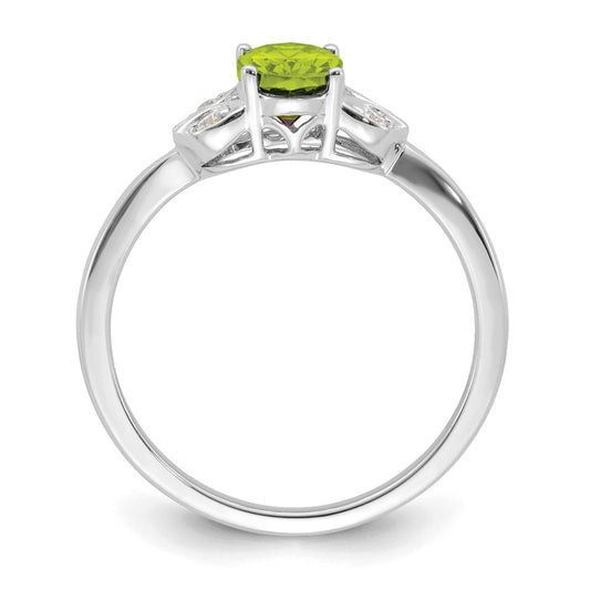 10k White Gold 6x4mm Oval Peridot and 1/10 carat Diamond Ring