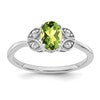 10k White Gold 6x4mm Oval Peridot and 1/10 carat Diamond Ring