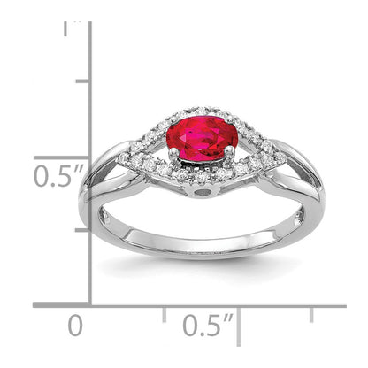 10k White Gold 6x4mm Oval Ruby and 1/10 carat Diamond Ring