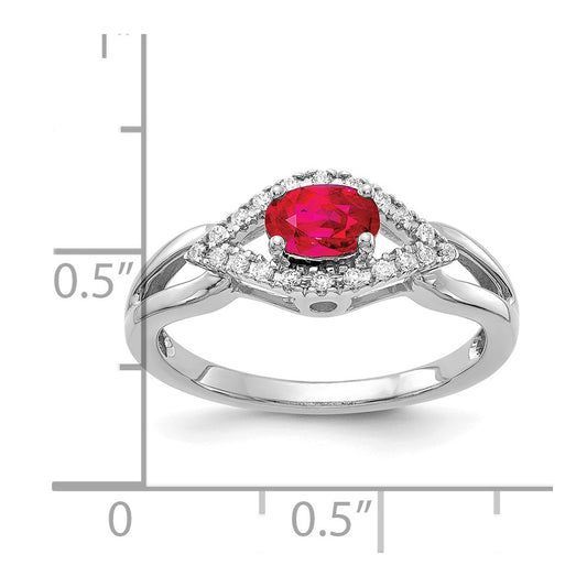 10k White Gold 6x4mm Oval Ruby and 1/10 carat Diamond Ring