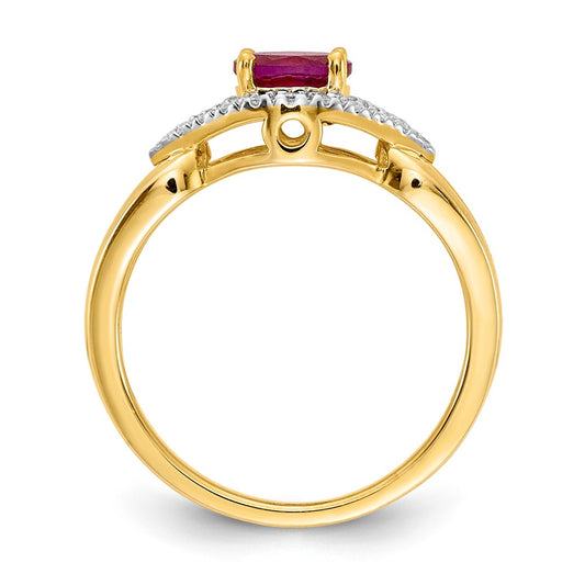 10k 6x4mm Oval Ruby and 1/10 carat Diamond Ring