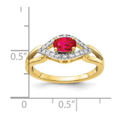10k 6x4mm Oval Ruby and 1/10 carat Diamond Ring