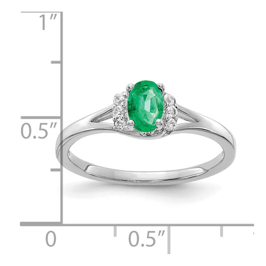 10k White Gold 1/15 carat Diamond and 6x4mm Oval Emerald Ring