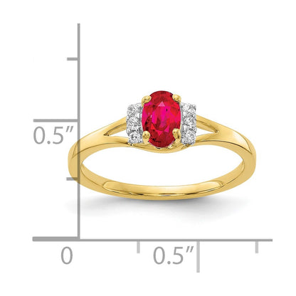 10k 1/15 carat Diamond and 6x4 Oval Ruby Ring