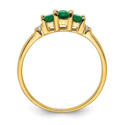 10k Polished Triple Oval Emerald and Diamond 3-stone Ring