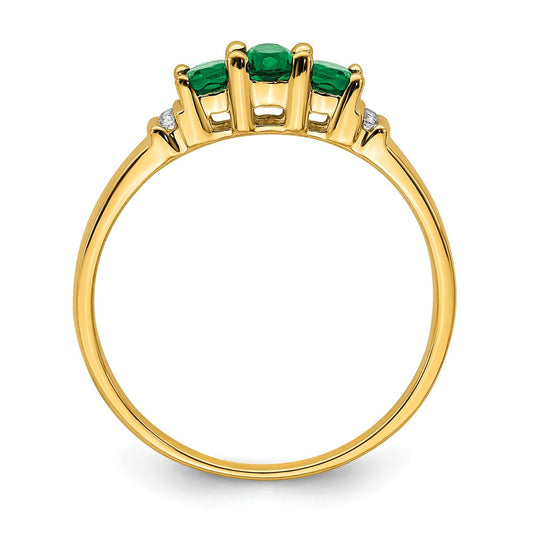 10k Polished Triple Oval Emerald and Diamond 3-stone Ring