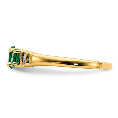 10k Polished Triple Oval Emerald and Diamond 3-stone Ring