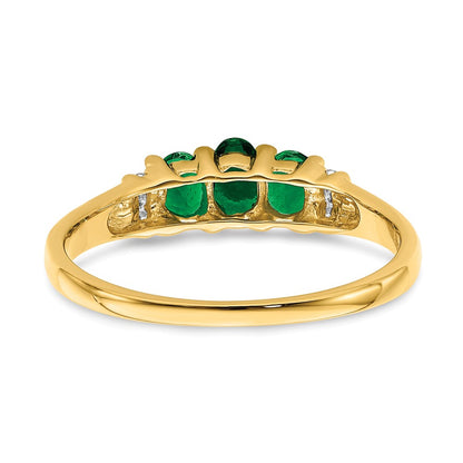 10k Polished Triple Oval Emerald and Diamond 3-stone Ring