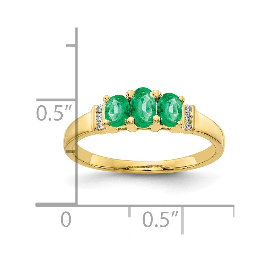 10k Polished Triple Emerald and Diamond 3-stone Ring