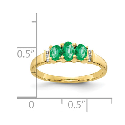 10k Polished Triple Oval Emerald and Diamond 3-stone Ring