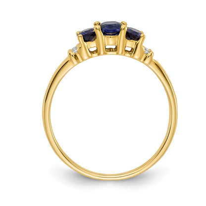 10k Polished Triple Oval Sapphire and Diamond 3-stone Ring