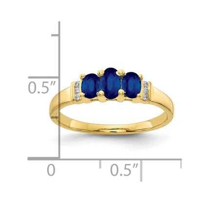 10k Polished Triple Oval Sapphire and Diamond 3-stone Ring