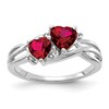 10k White Gold 5mm and 6mm Lab Created Ruby and Diamond Double Heart Ring