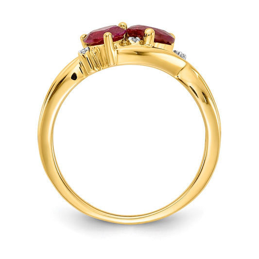 10k 5mm and 6mm Lab Created Ruby and Diamond Double Heart Ring