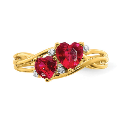 10k 5mm and 6mm Lab Created Ruby and Diamond Double Heart Ring