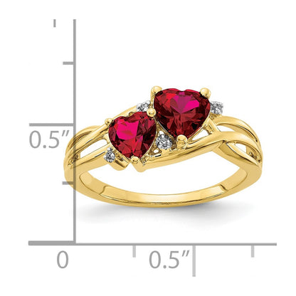 10k 5mm and 6mm Lab Created Ruby and Diamond Double Heart Ring