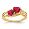 10k 5mm and 6mm Lab Created Ruby and Diamond Double Heart Ring
