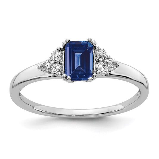 14k White Gold 1/6 carat Lab Grown Diamond VS/SI+ G+ and Lab Created Blue Sapphire Complete Ring