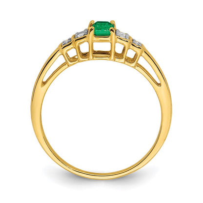 10K 5x3mm Emerald-cut Emerald and Diamond Ring