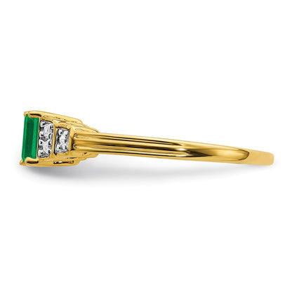 10K 5x3mm Emerald-cut Emerald and Diamond Ring