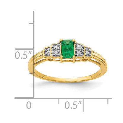 10K 5x3mm Emerald-cut Emerald and Diamond Ring