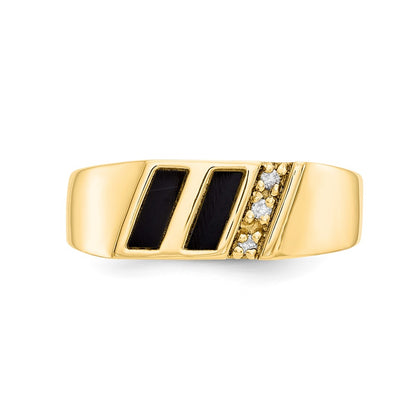 IB Goodman 10K Mens 1/20 carat AA Diamond and Diagonal Onyx Ring