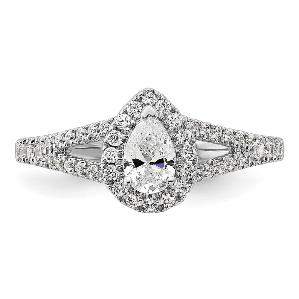 14k White Gold Halo Plus (Holds 1/2 carat (6x4mm) Pear Center) 3/8 carat Diamond Semi-mount Engagement Ring