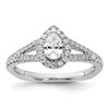 14k White Gold Halo Plus (Holds 1/2 carat (6x4mm) Pear Center) 3/8 carat Diamond Semi-mount Engagement Ring