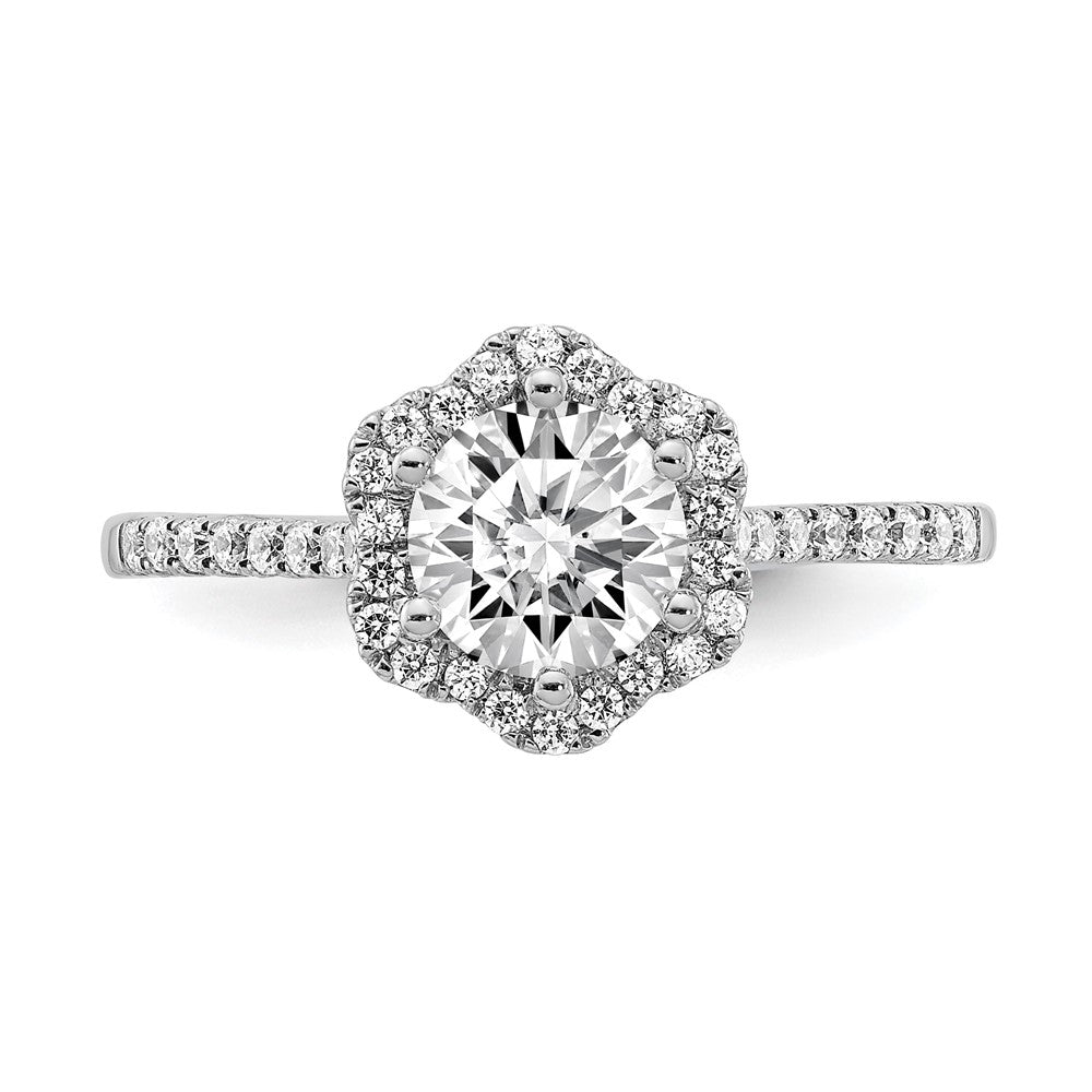 14k White Gold Hexagon Halo (Holds 3/4 carat (6.00mm) Round Center) 1/4 carat Diamond Semi-mount Engagement Ring