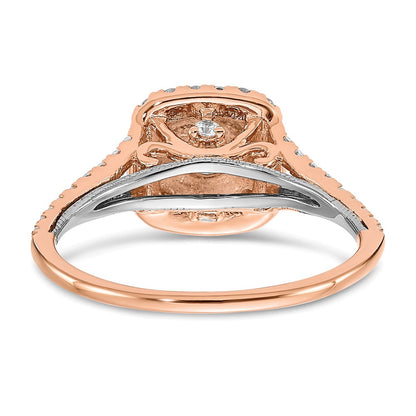 14k Rose and White Gold Double Halo (Holds 1/3 carat (4.5mm) Round Center) 1/2 carat Diamond Semi-mount Engagement Ring