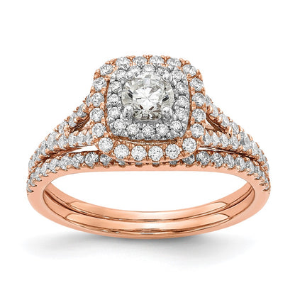 14k Rose and White Gold Double Halo (Holds 1/3 carat (4.5mm) Round Center) 1/2 carat Diamond Semi-mount Engagement Ring