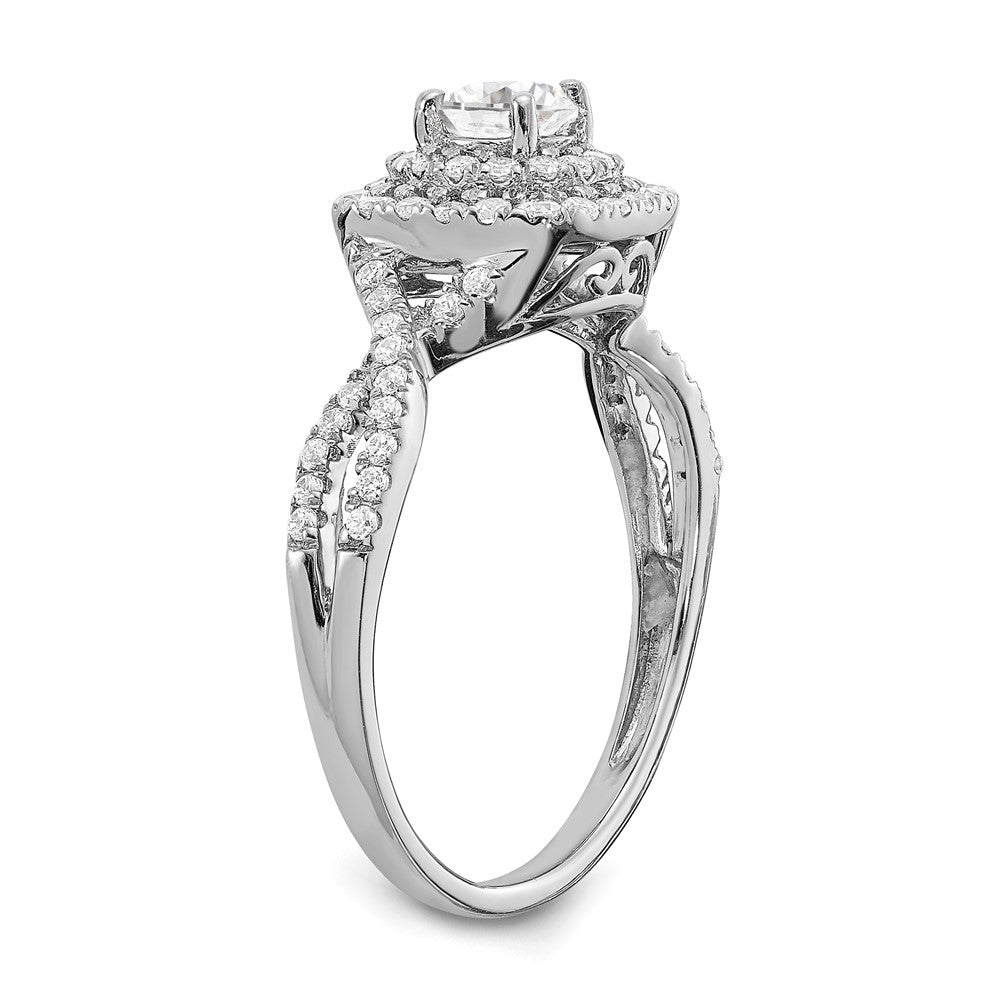 14k White Gold Double Halo (Holds 1/3 carat (4.5mm) Round Center) 3/8 carat Diamond Semi-mount Engagement Ring