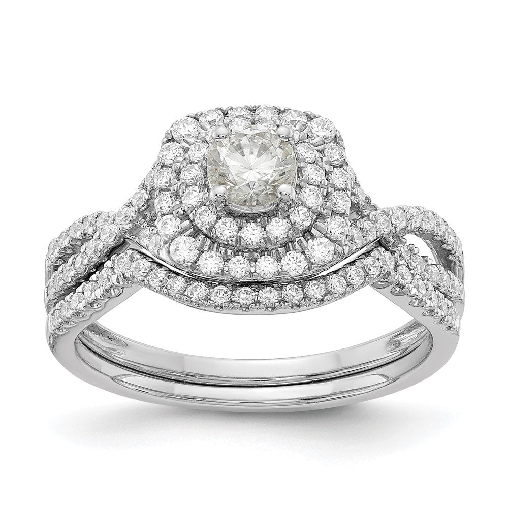 14k White Gold Double Halo (Holds 1/3 carat (4.5mm) Round Center) 3/8 carat Diamond Semi-mount Engagement Ring