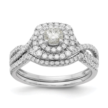 14k White Gold Double Halo (Holds 1/3 carat (4.5mm) Round Center) 3/8 carat Diamond Semi-mount Engagement Ring