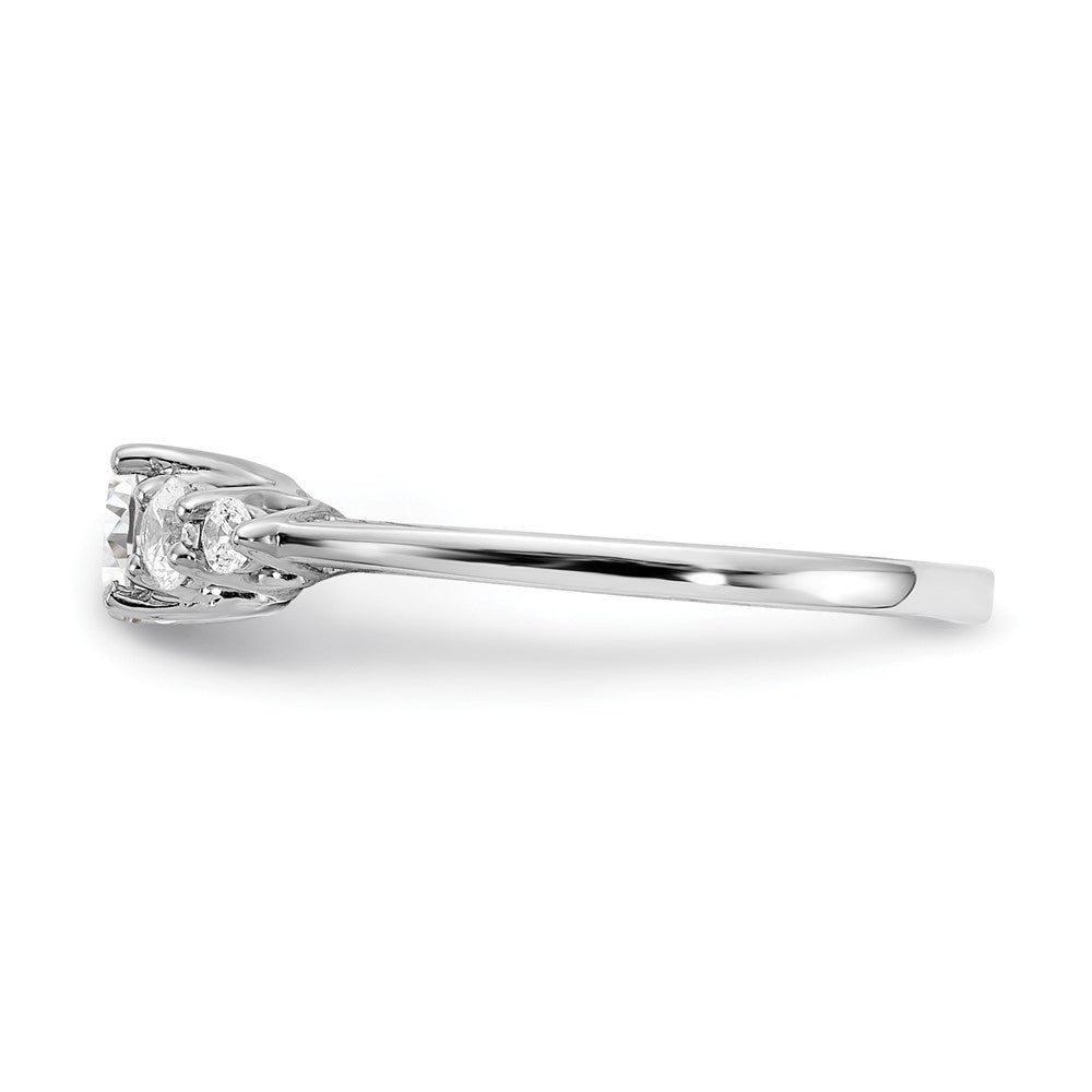 14K White Gold 3-Stone Plus (Holds 1/2 carat (5.5mm) Round Center) 2-3.00mm and 2-2.00mm Round Side Diamonds Semi-Mount Engagement Ring