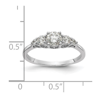 14K White Gold 3-Stone Plus (Holds 1/2 carat (5.5mm) Round Center) 2-3.00mm and 2-2.00mm Round Side Diamonds Semi-Mount Engagement Ring