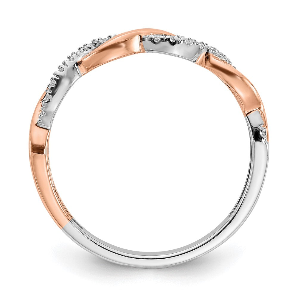 14k White and Rose Gold Criss-Cross 1/8 carat Diamond Complete Wedding Band