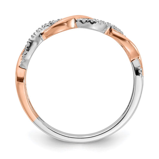 14k White and Rose Gold Criss-Cross 1/8 carat Diamond Complete Wedding Band