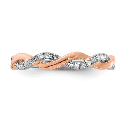 14k White and Rose Gold Criss-Cross 1/8 carat Diamond Complete Wedding Band