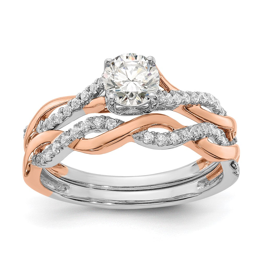 14k White and Rose Gold Criss-Cross (Holds 1/2 carat (5.2mm) Round Center) 1/8 carat Diamond Semi-mount Engagement Ring