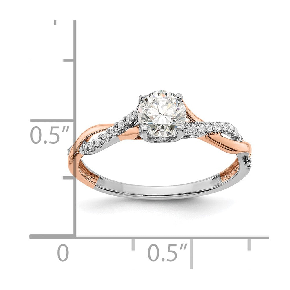 14k White and Rose Gold Criss-Cross (Holds 1/2 carat (5.2mm) Round Center) 1/8 carat Diamond Semi-mount Engagement Ring