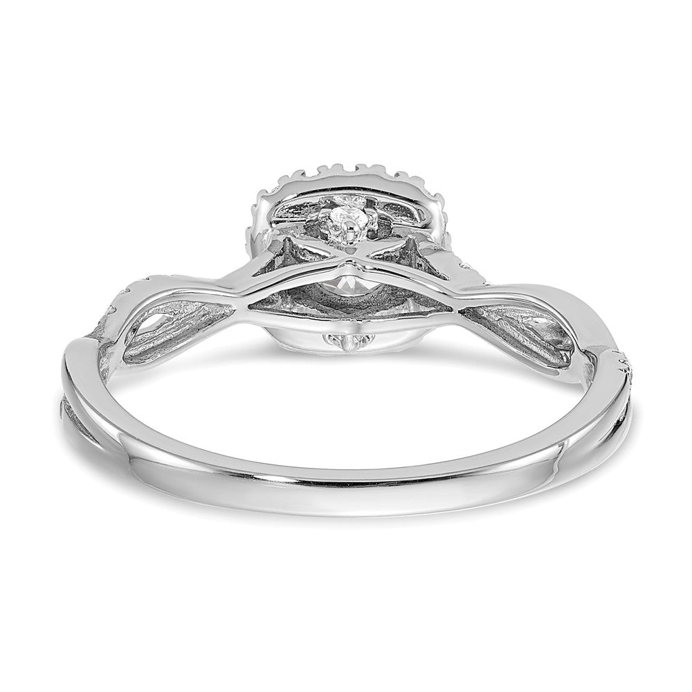 14k White Gold Halo Twist Design (Holds 3/8 carat (4.6mm) Round Center) 1/4 carat Diamond Semi-mount Engagement Ring