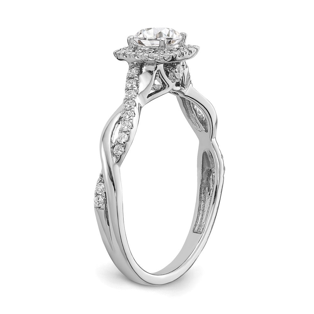 14k White Gold Halo Twist Design (Holds 3/8 carat (4.6mm) Round Center) 1/4 carat Diamond Semi-mount Engagement Ring