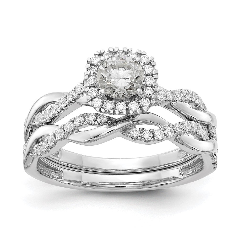 14k White Gold Halo Twist Design (Holds 3/8 carat (4.6mm) Round Center) 1/4 carat Diamond Semi-mount Engagement Ring