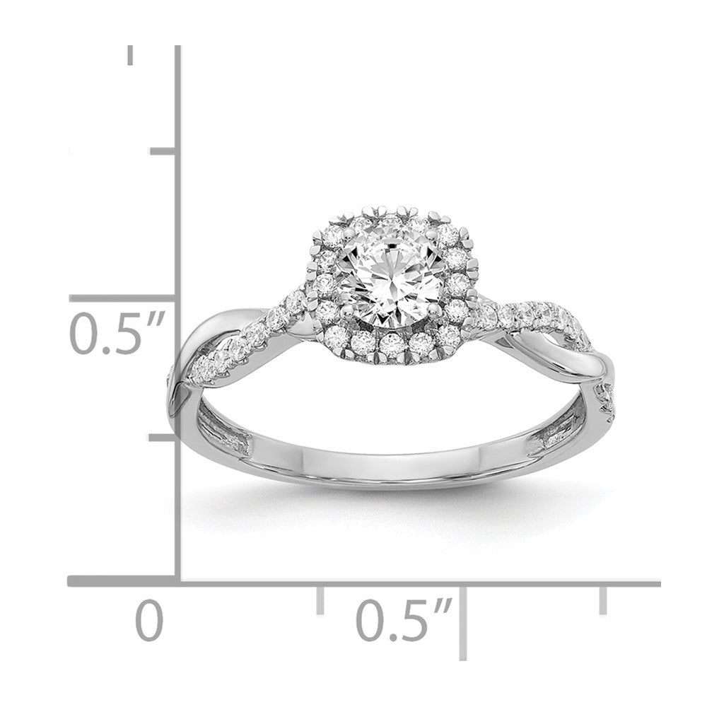 14k White Gold Halo Twist Design (Holds 3/8 carat (4.6mm) Round Center) 1/4 carat Diamond Semi-mount Engagement Ring