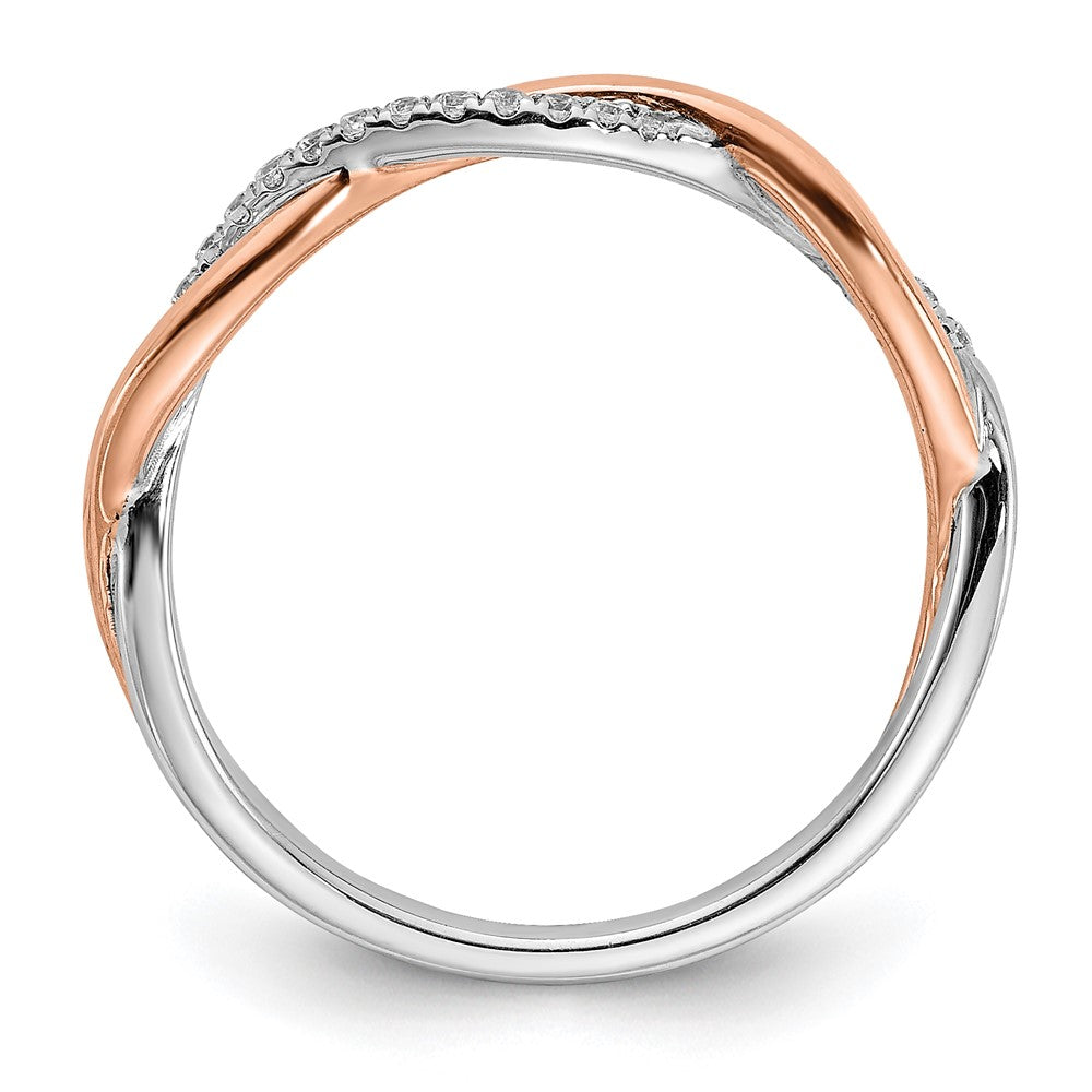 14k White and Rose Gold Criss-Cross 1/10 carat Diamond Complete Wedding Band