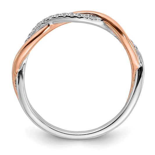 14k White and Rose Gold Criss-Cross 1/10 carat Diamond Complete Wedding Band