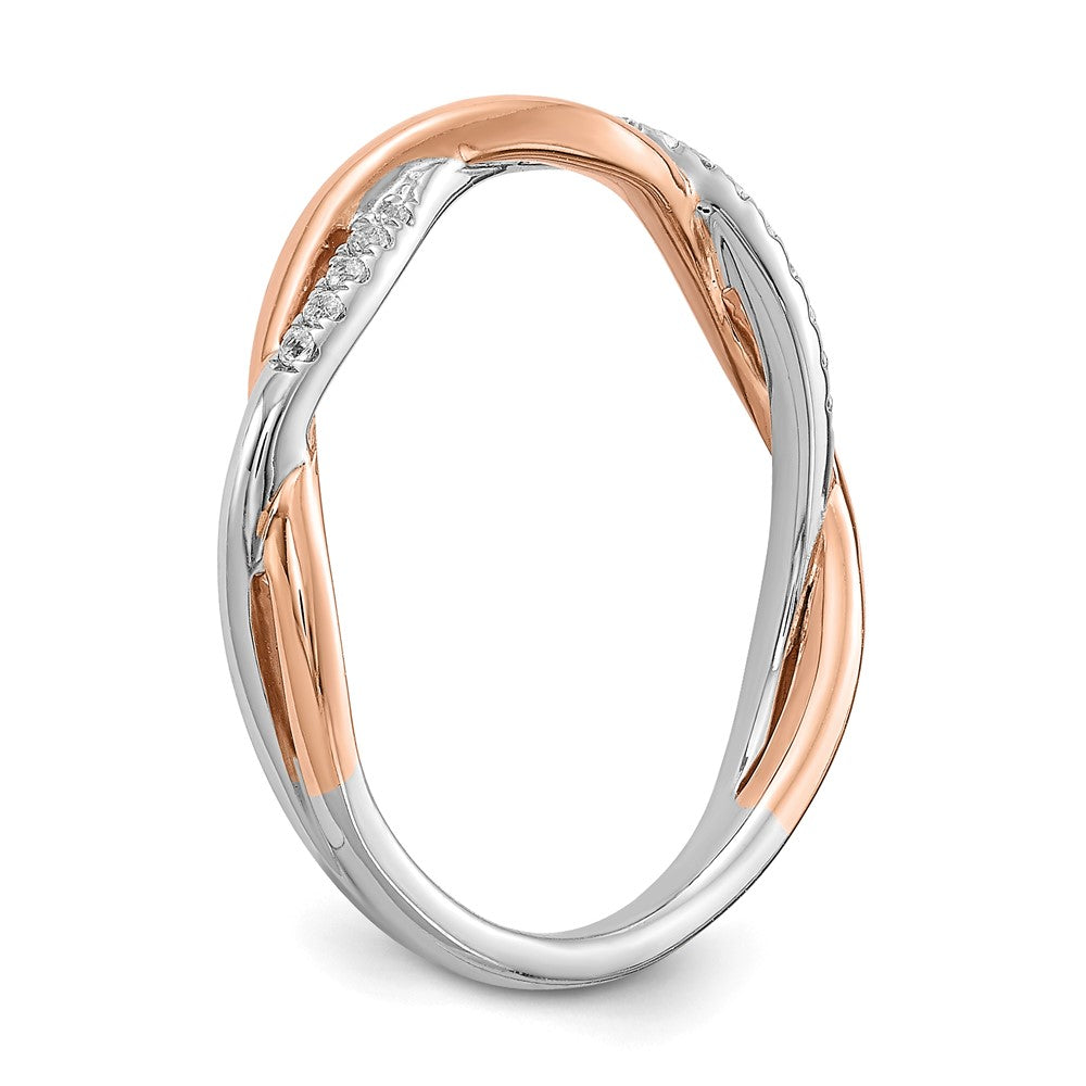 14k White and Rose Gold Criss-Cross 1/10 carat Diamond Complete Wedding Band