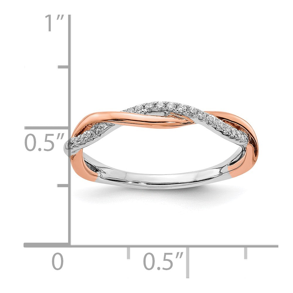 14k White and Rose Gold Criss-Cross 1/10 carat Diamond Complete Wedding Band